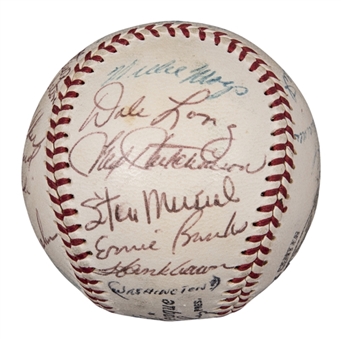1956 All-Star Team Signed ONL Giles Baseball With 27 Signatures Including Campanella, Mays, Aaron, & Banks (PSA/DNA)